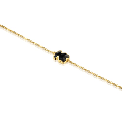 Pulsera cadena con baño de oro 18 kt sobre plata y motivo oso en ónix Icon Color