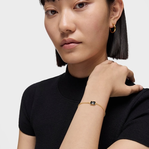 Pulsera cadena con baño de oro 18 kt sobre plata y motivo oso en ónix Icon Color