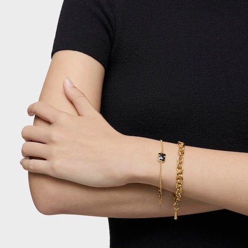 Pulsera cadena con baño de oro 18 kt sobre plata y motivo oso en ónix Icon Color