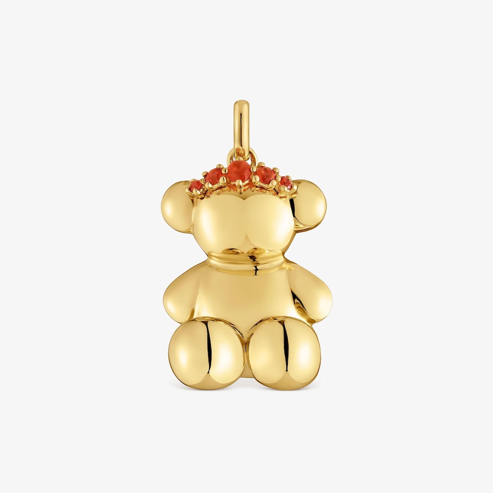 Dije oso corona con ba&ntilde;o de oro 18 kt sobre plata y cornalinas Cachito M&iacute;o