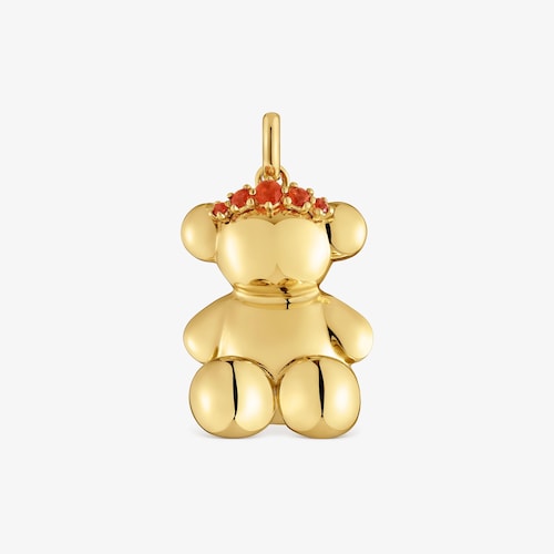 Dije oso corona con ba&ntilde;o de oro 18 kt sobre plata y cornalinas Cachito M&iacute;o