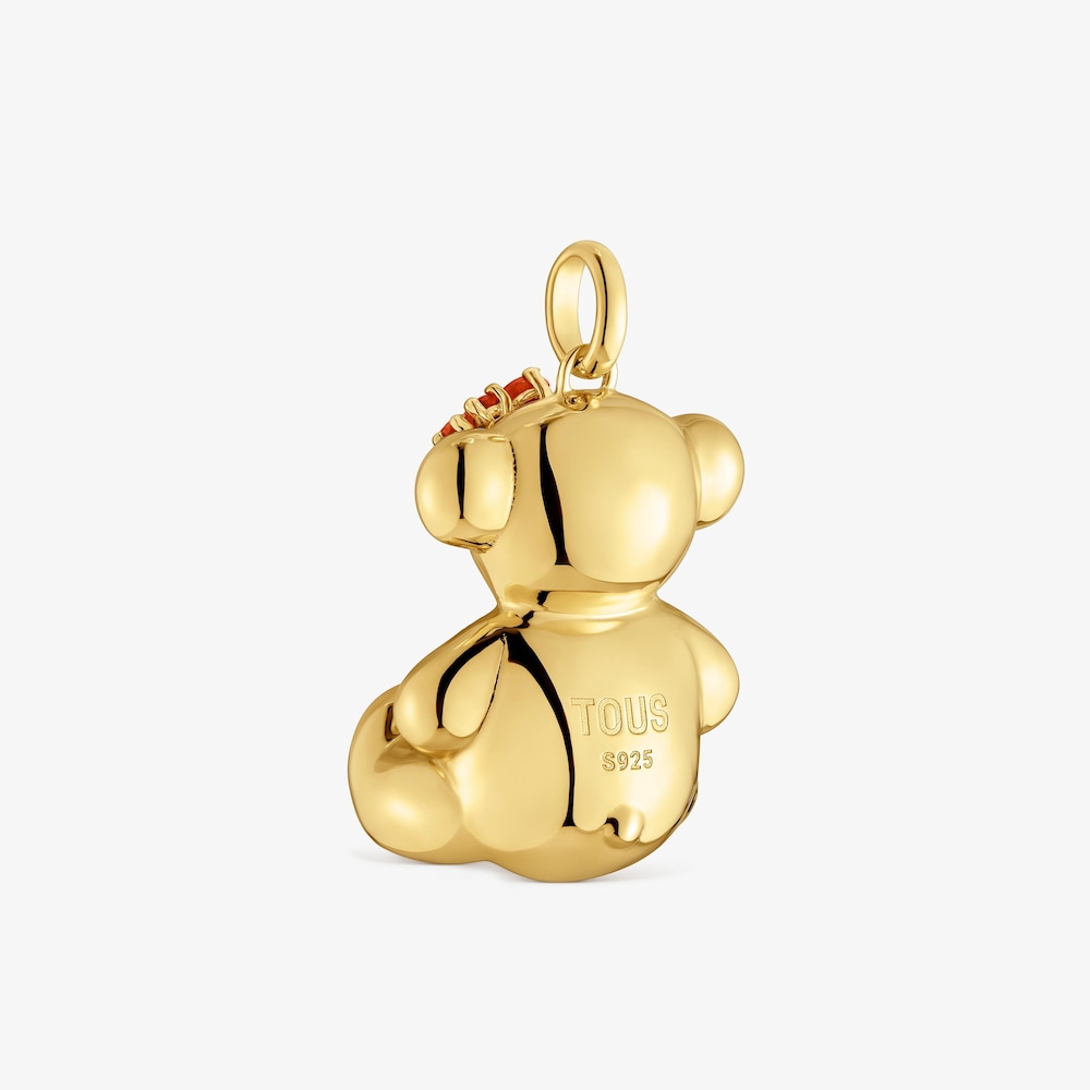 Dije oso corona con ba&ntilde;o de oro 18 kt sobre plata y cornalinas Cachito M&iacute;o