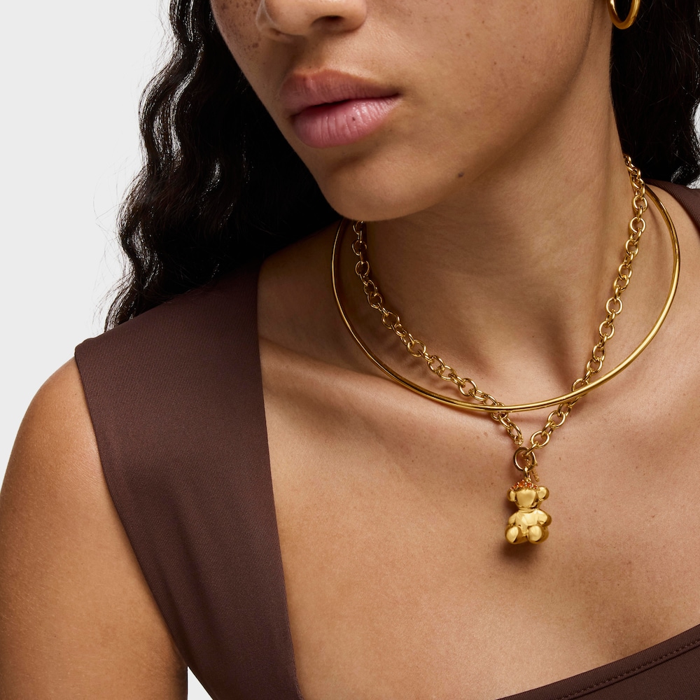 Dije oso corona con ba&ntilde;o de oro 18 kt sobre plata y cornalinas Cachito M&iacute;o