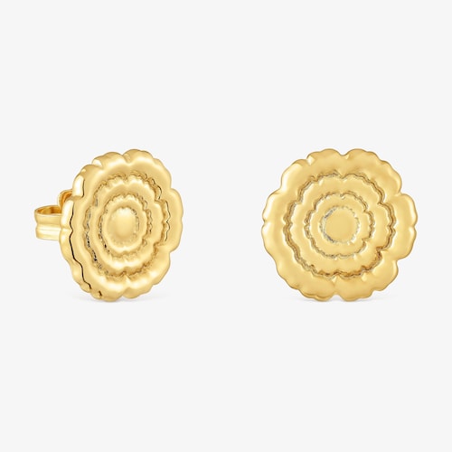 Aretes flor con ba&ntilde;o de oro 18 kt sobre plata Cachito M&iacute;o