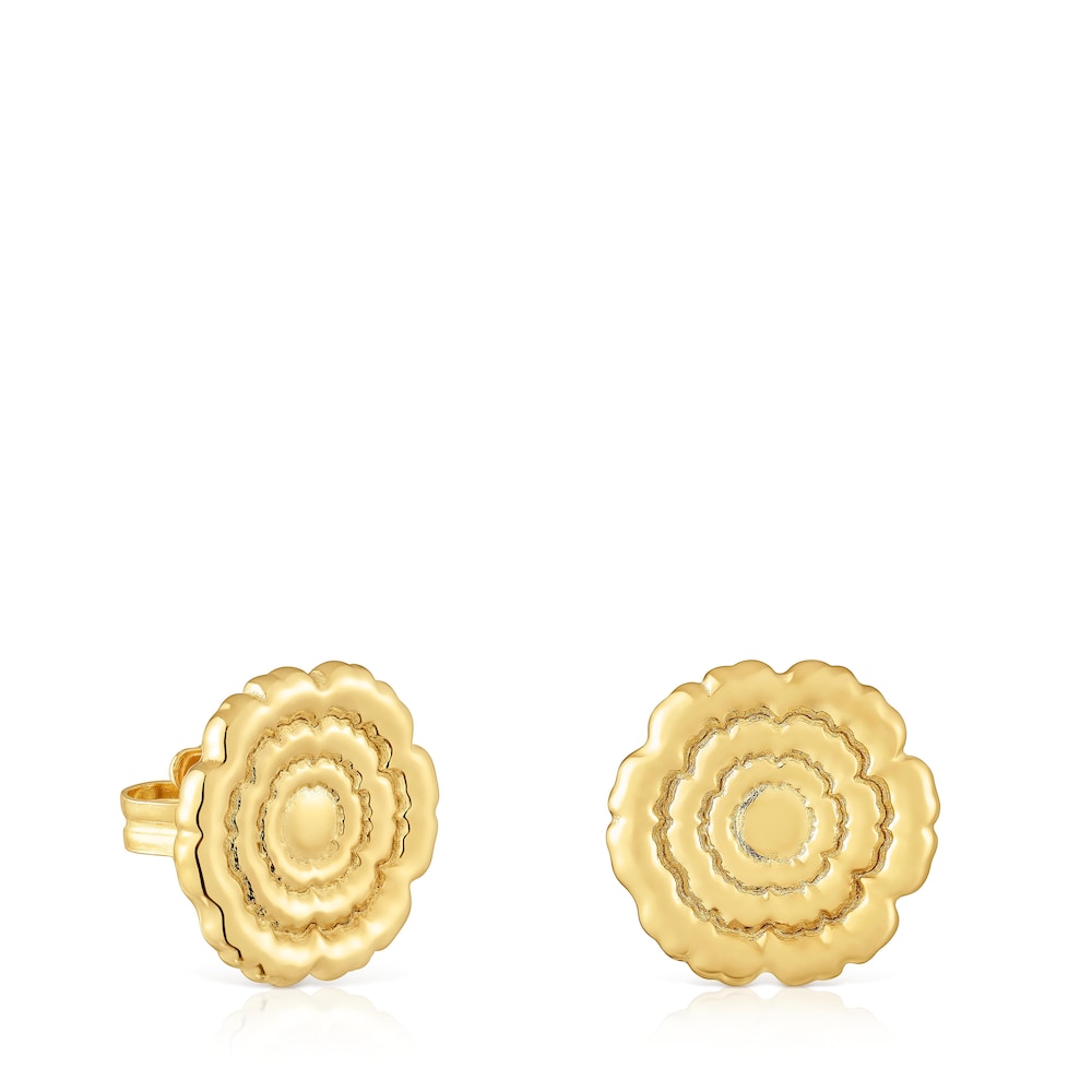 Aretes flor con baño de oro 18 kt sobre plata Cachito Mío image number 0