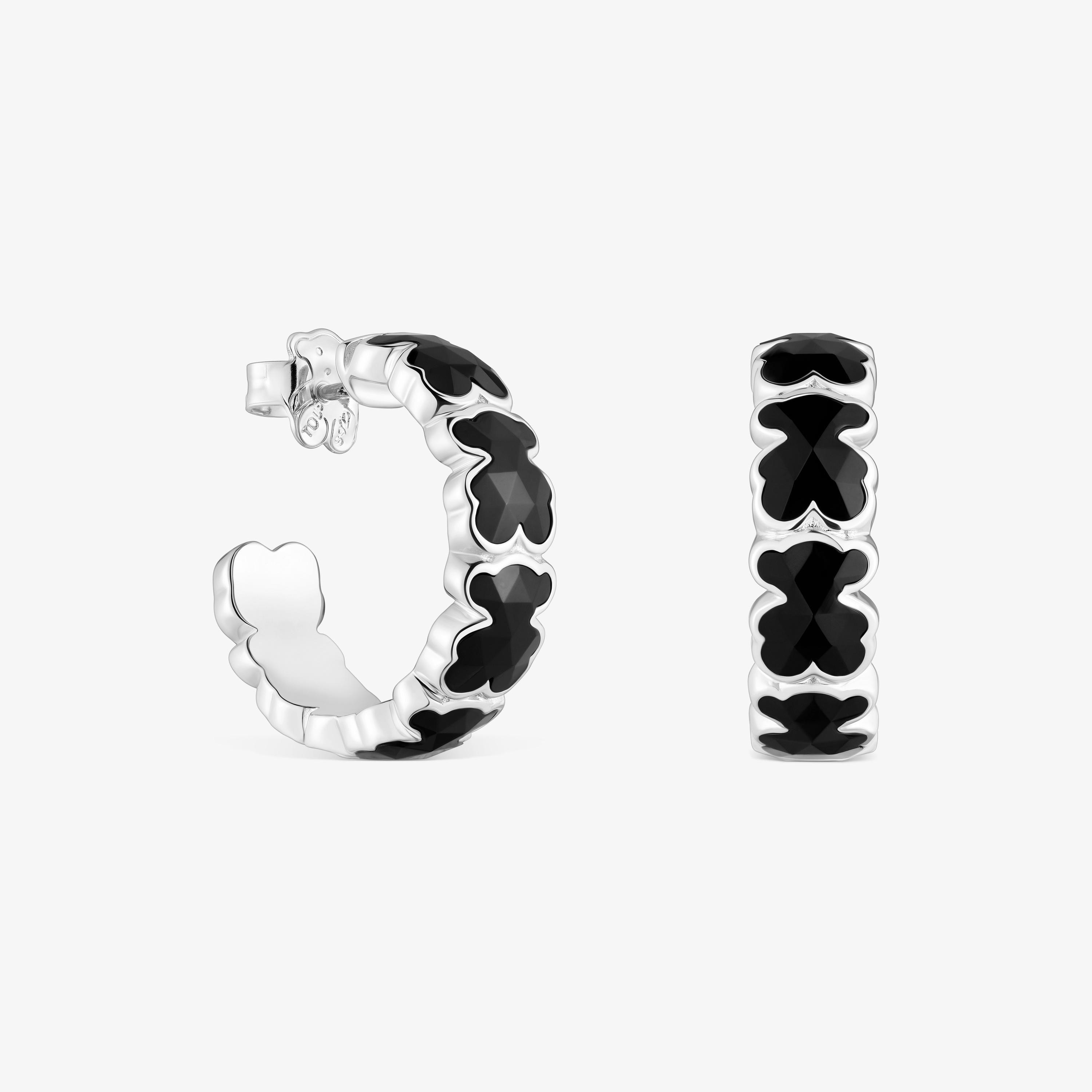 Silver Hoop earrings with onyx bears TOUS Icon Color