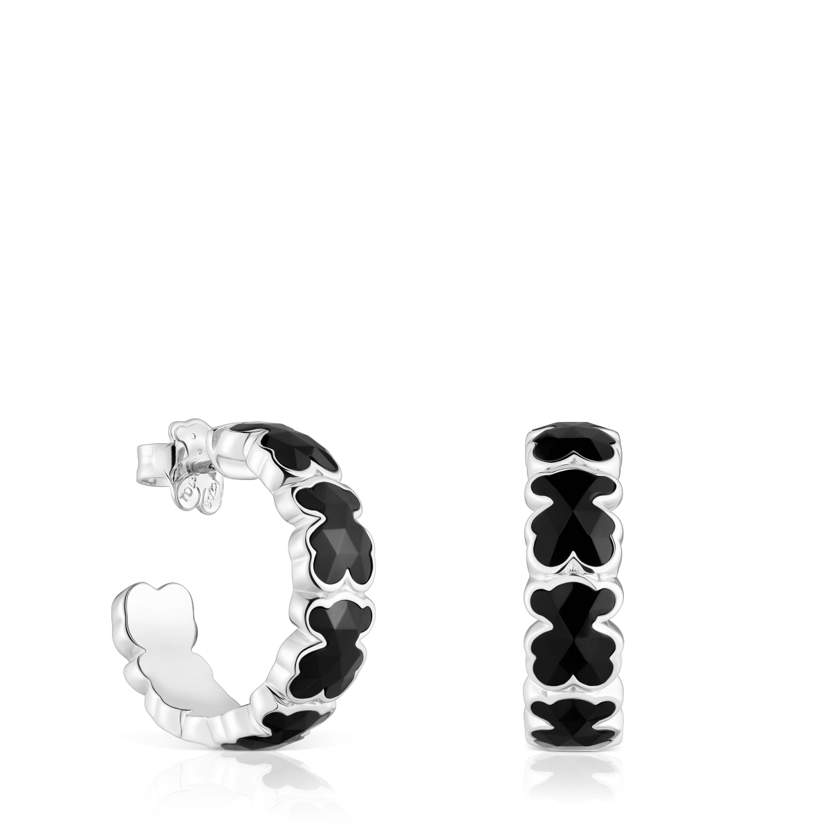 Silver Hoop earrings with onyx bears TOUS Icon Color