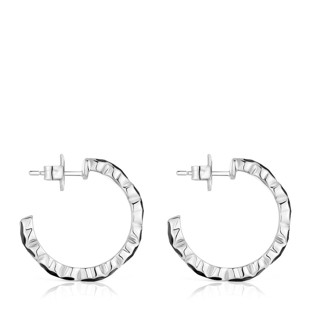 Silver Hoop earrings with onyx bears TOUS Icon Color Silver Hoop earrings with onyx bears TOUS Icon Color