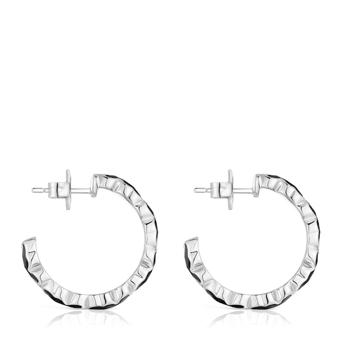 Pendientes de aro de plata y osos en ónix Icon Color