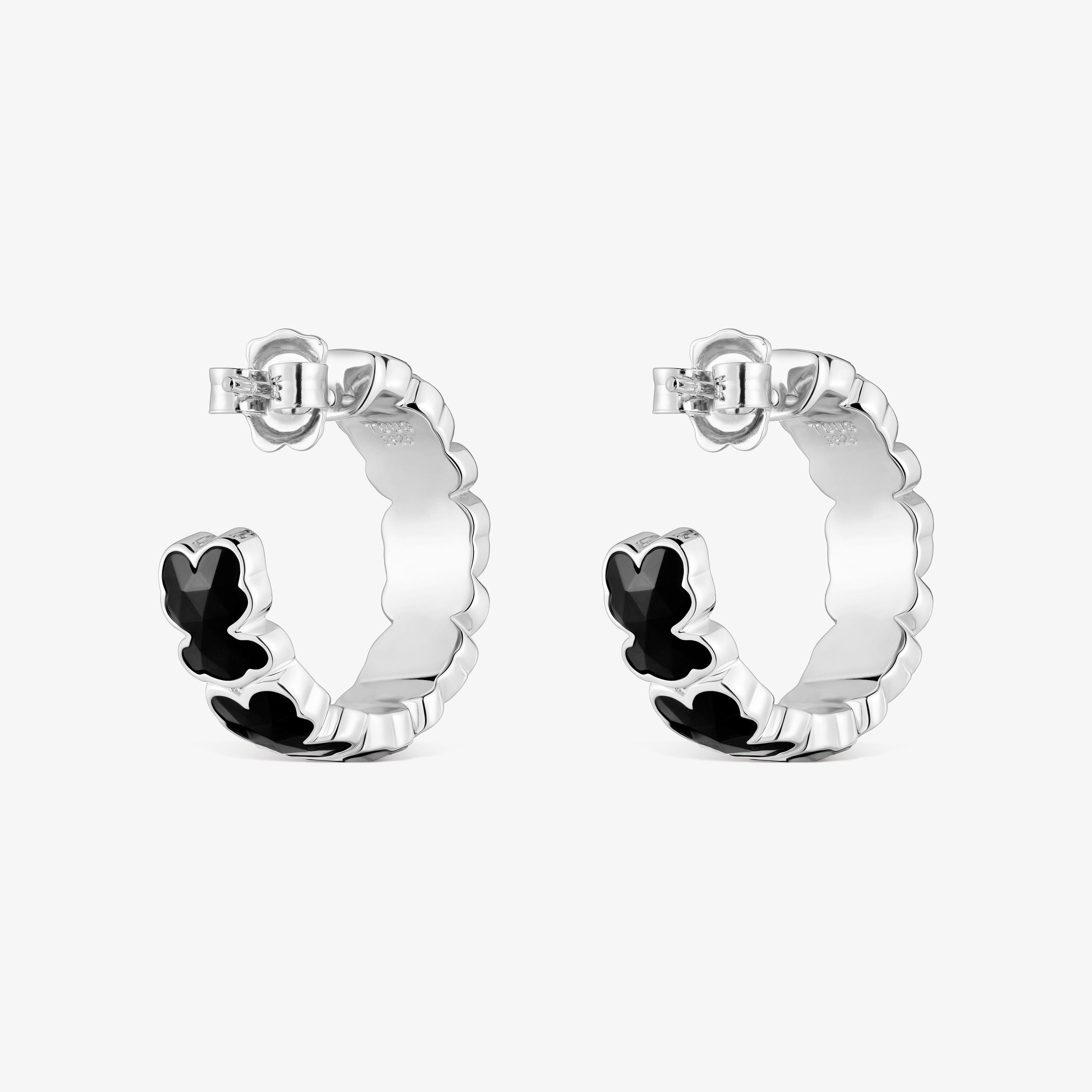 Silver Hoop earrings with onyx bears TOUS Icon Color