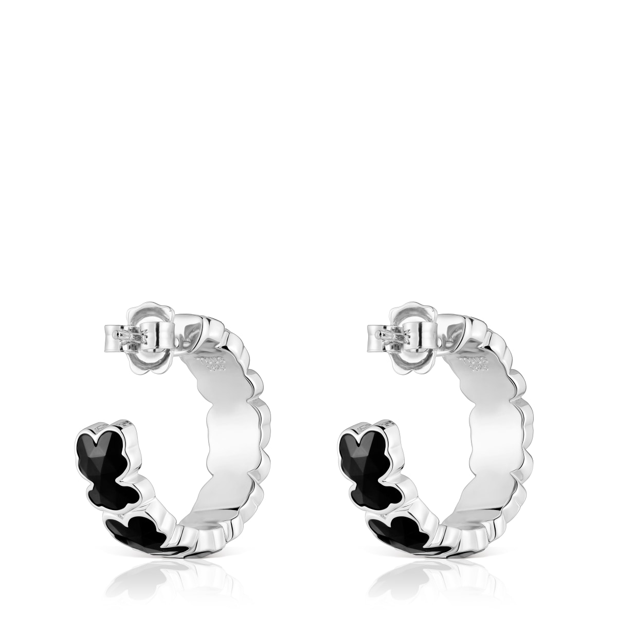 Silver Hoop earrings with onyx bears TOUS Icon Color
