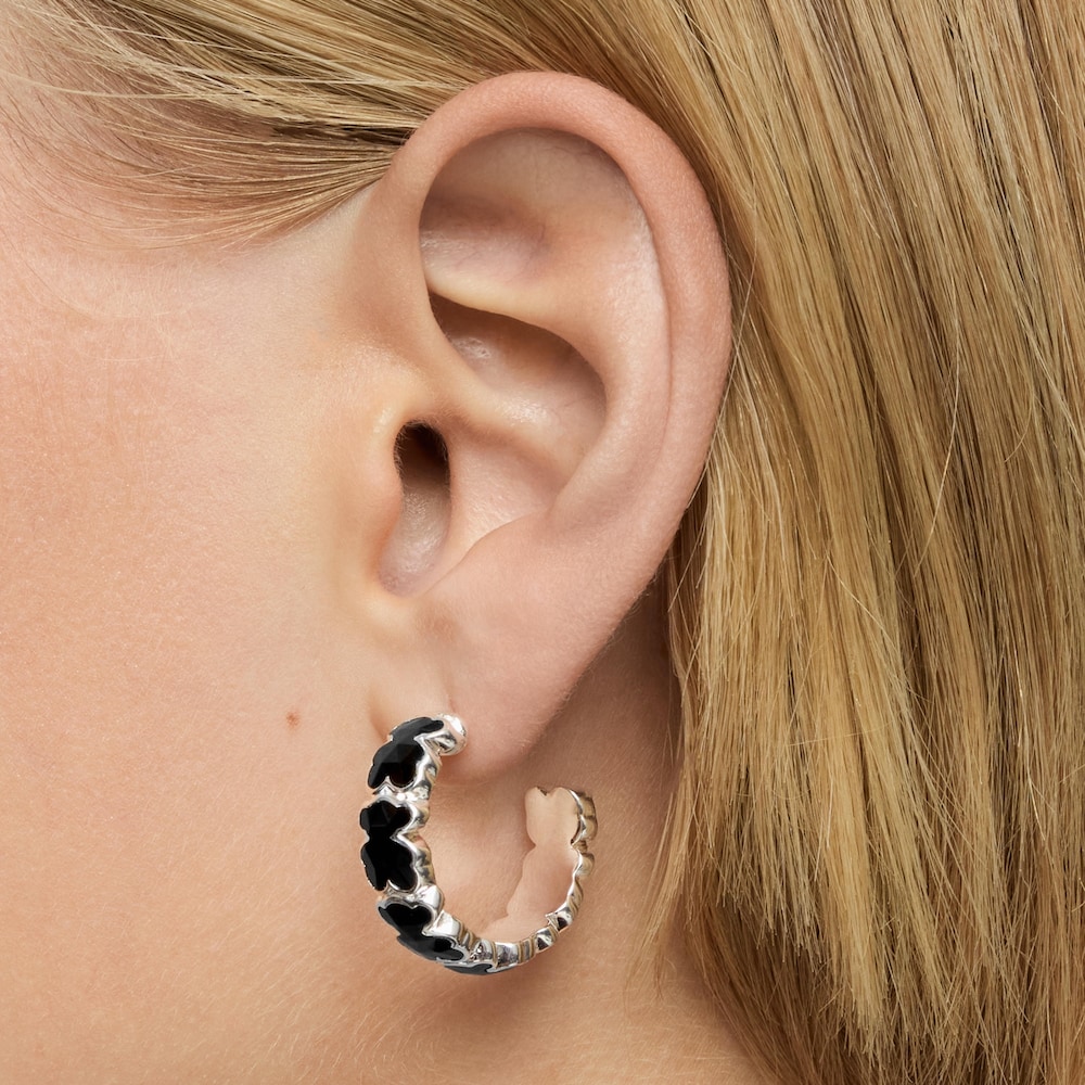 Stř&iacute;brn&eacute; Kruhov&eacute; n&aacute;u&scaron;nice TOUS Icon Color s&nbsp;medv&iacute;dky z&nbsp;onyxu