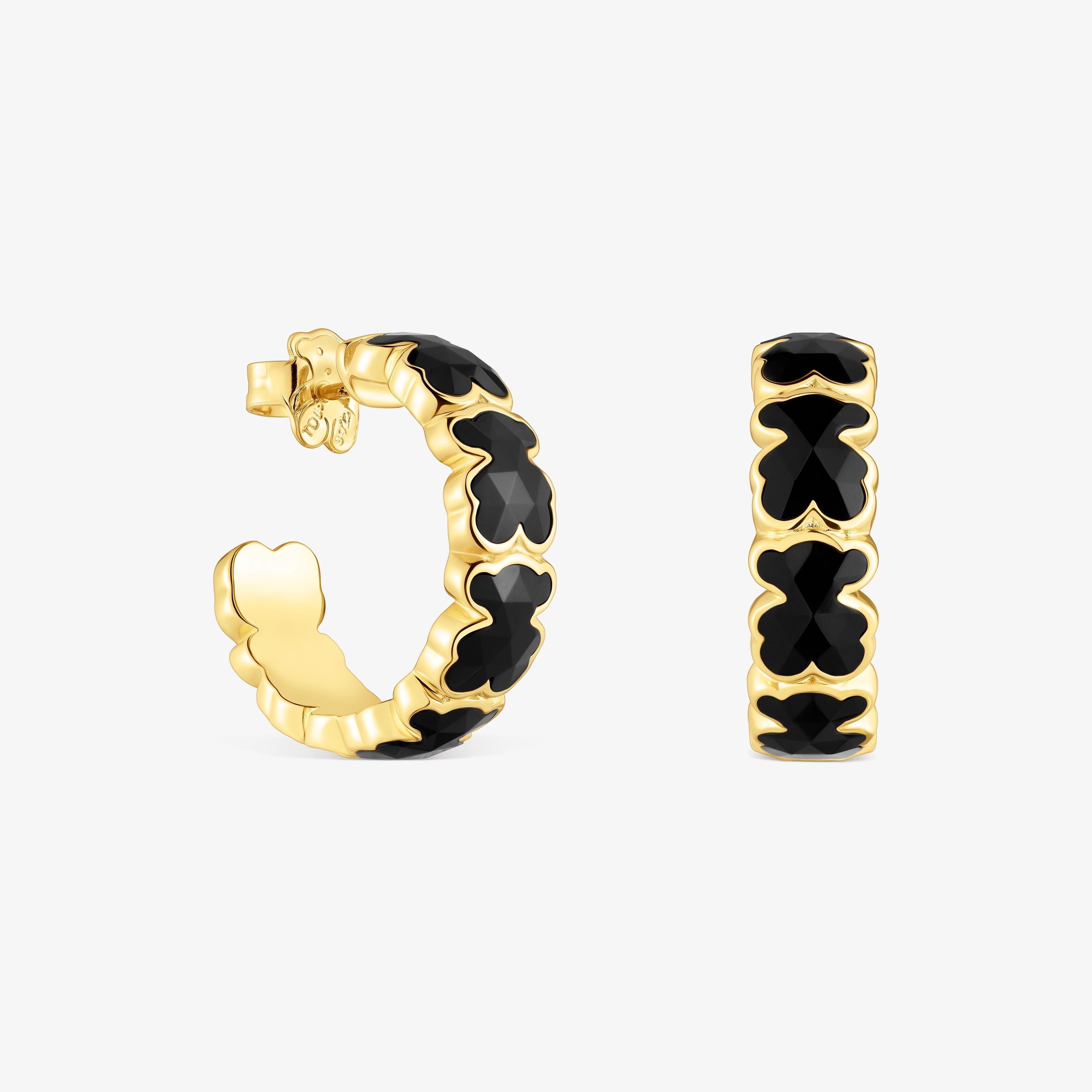 18K gold over silver Hoop earrings with onyx bear motif TOUS Icon Color