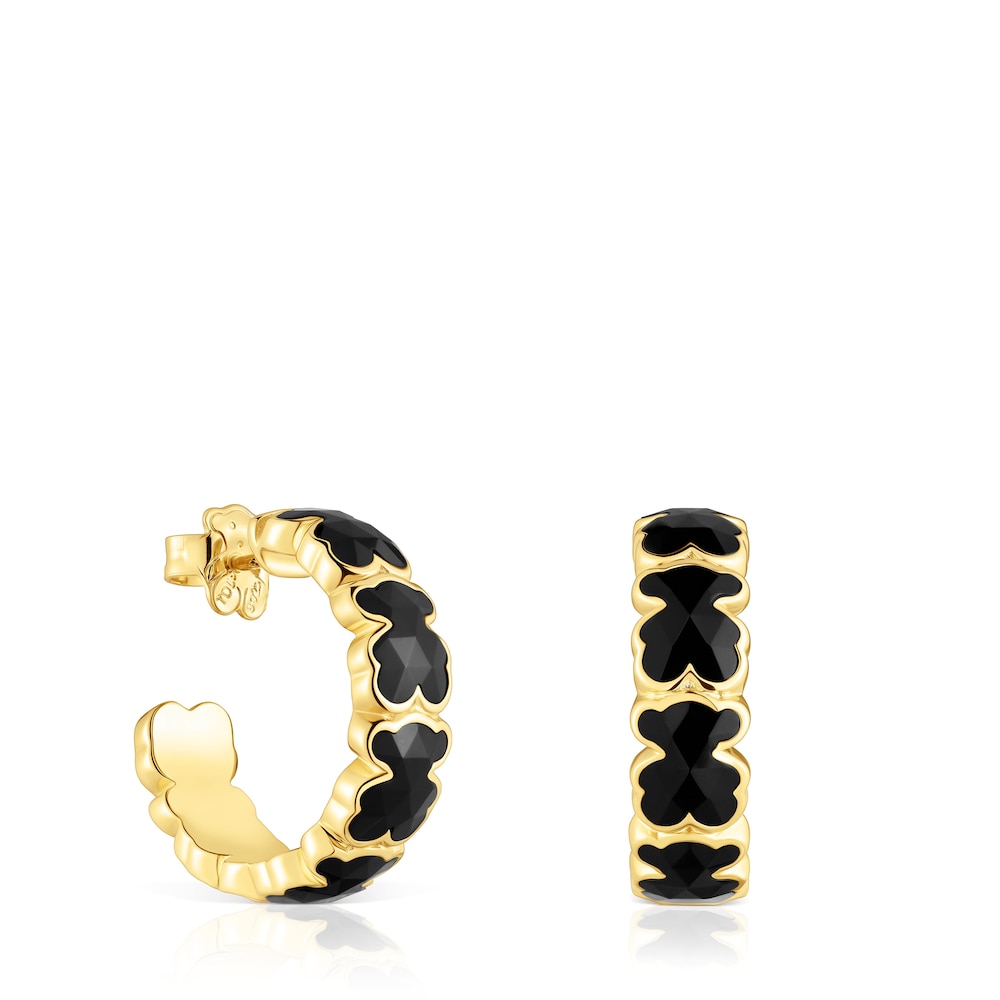 18kt gold over silver Hoop earrings with onyx bear motif TOUS Icon Color 18kt gold over silver Hoop earrings with onyx bear motif TOUS Icon Color