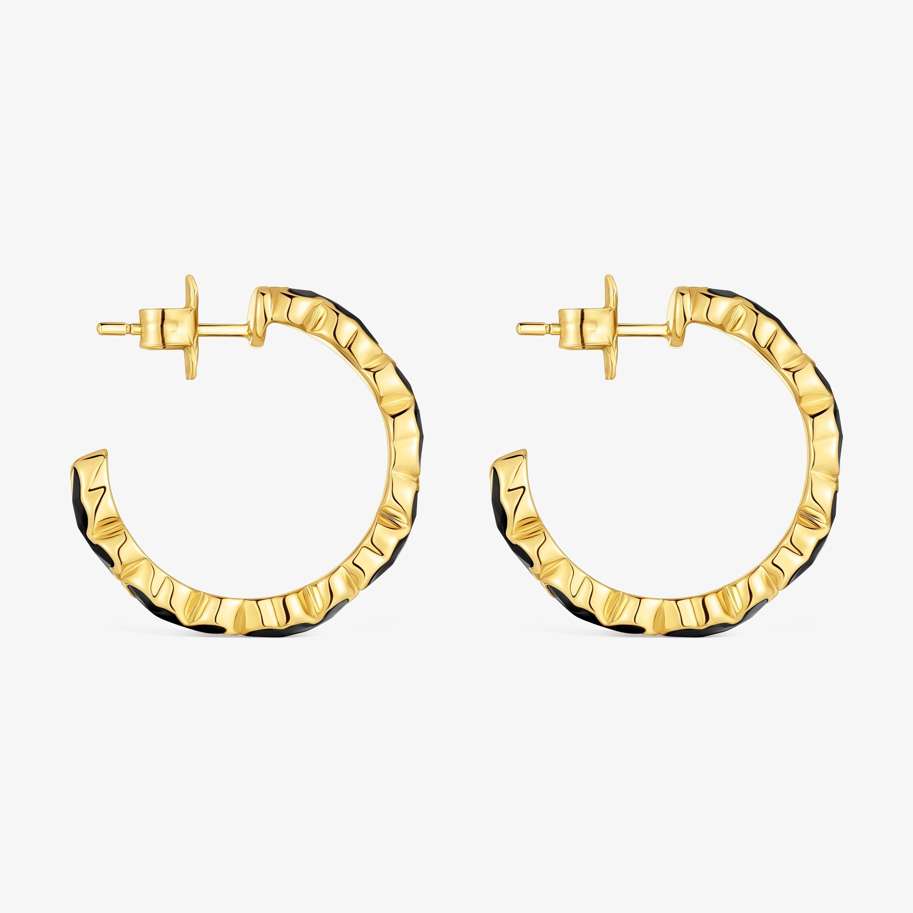 18K gold over silver Hoop earrings with onyx bear motif TOUS Icon Color