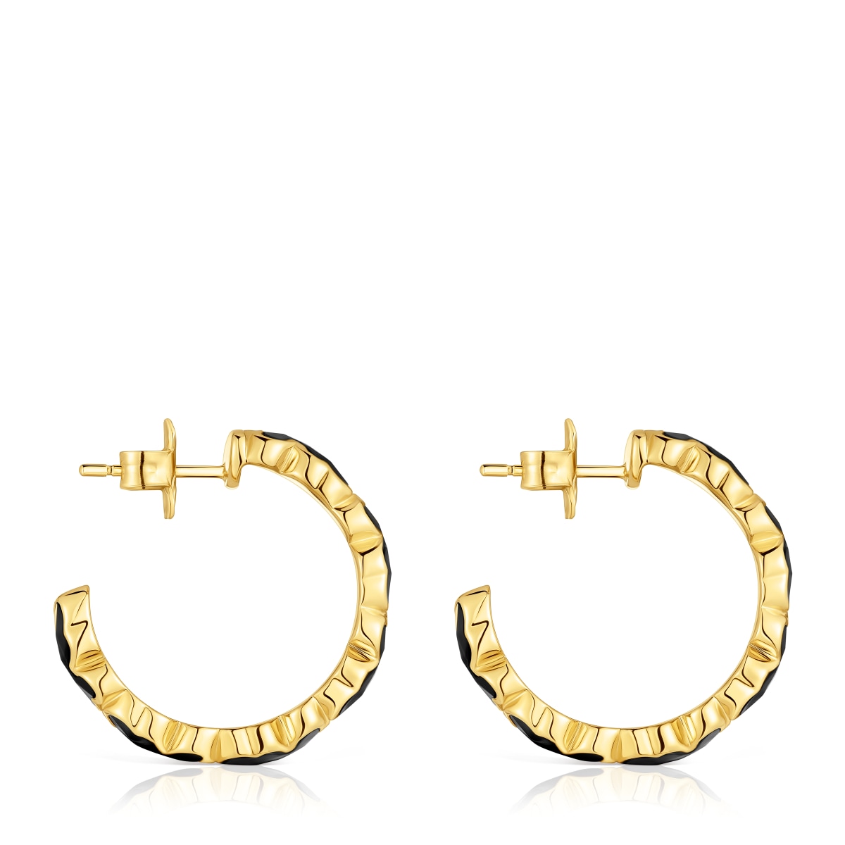 18kt gold over silver Hoop earrings with onyx bear motif TOUS Icon Color