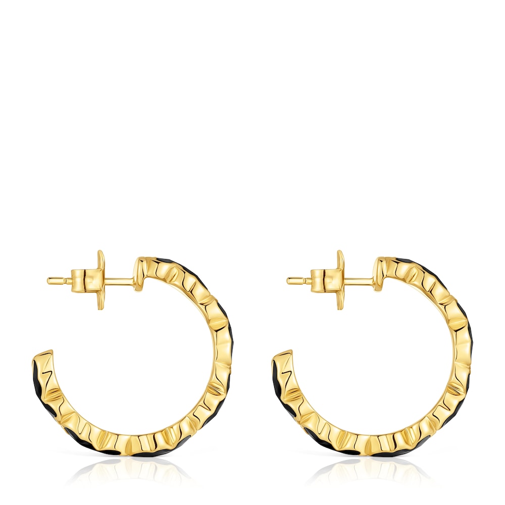 18kt gold over silver Hoop earrings with onyx bear motif TOUS Icon Color 18kt gold over silver Hoop earrings with onyx bear motif TOUS Icon Color