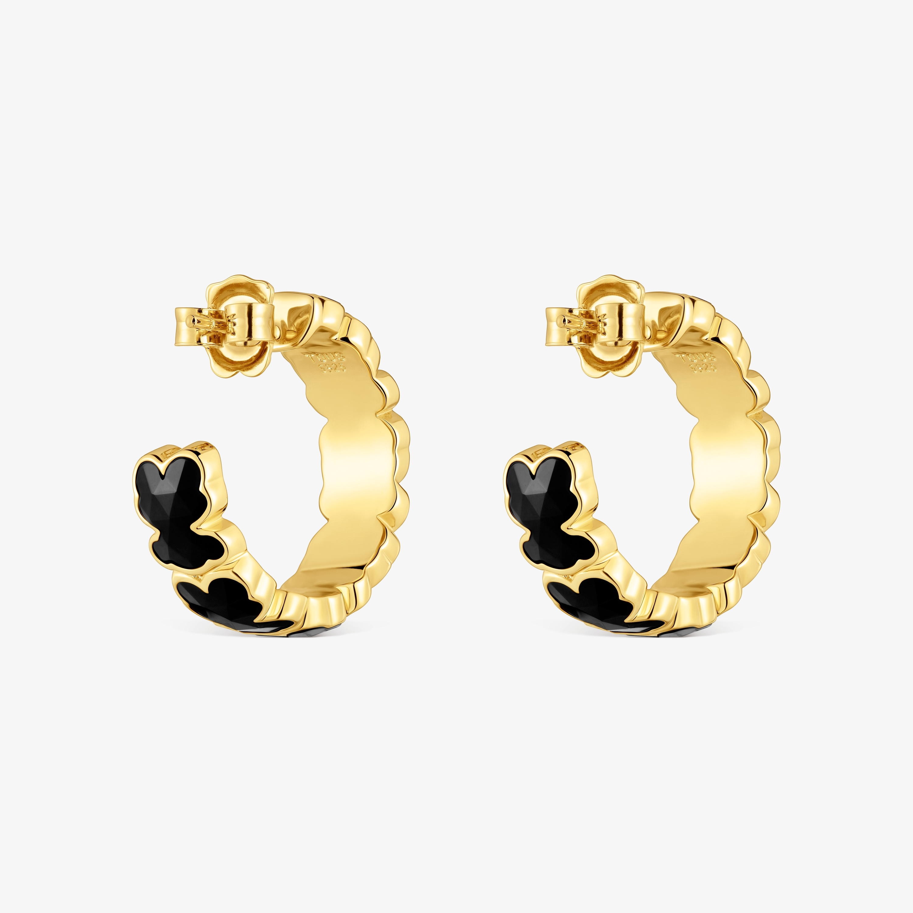 18K gold over silver Hoop earrings with onyx bear motif TOUS Icon Color