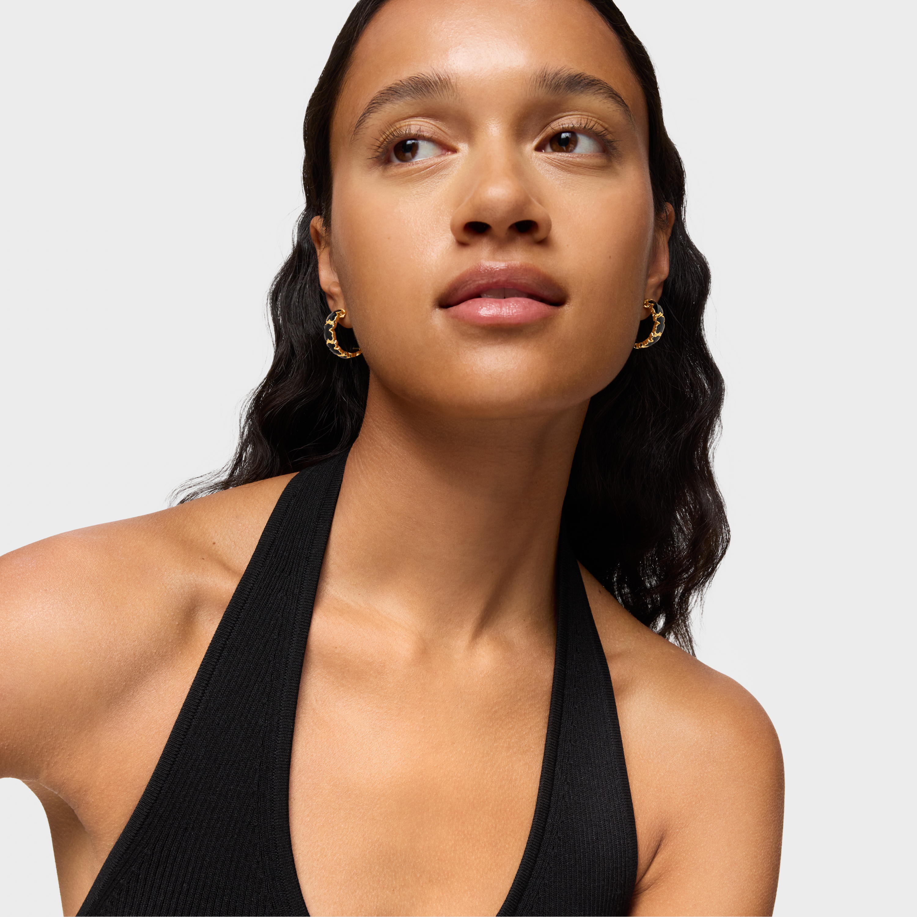 18K gold over silver Hoop earrings with onyx bear motif TOUS Icon Color