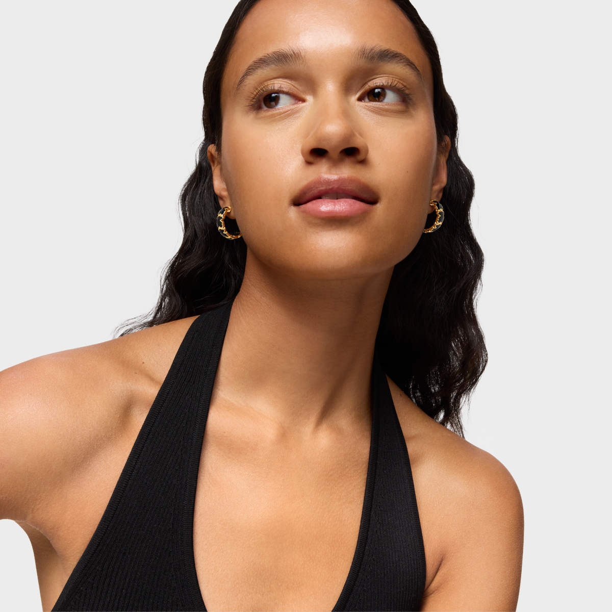 18kt gold over silver Hoop earrings with onyx bear motif TOUS Icon Color