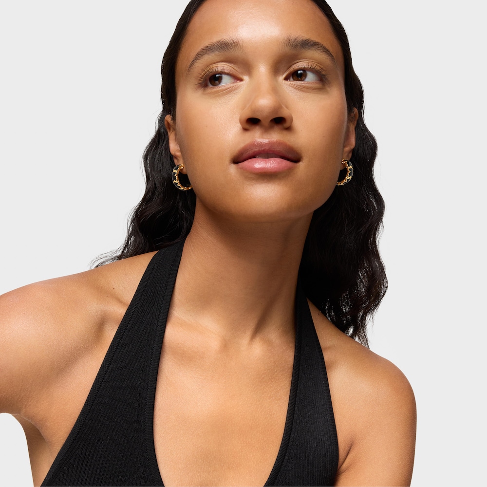 18kt gold over silver Hoop earrings with onyx bear motif TOUS Icon Color 18kt gold over silver Hoop earrings with onyx bear motif TOUS Icon Color