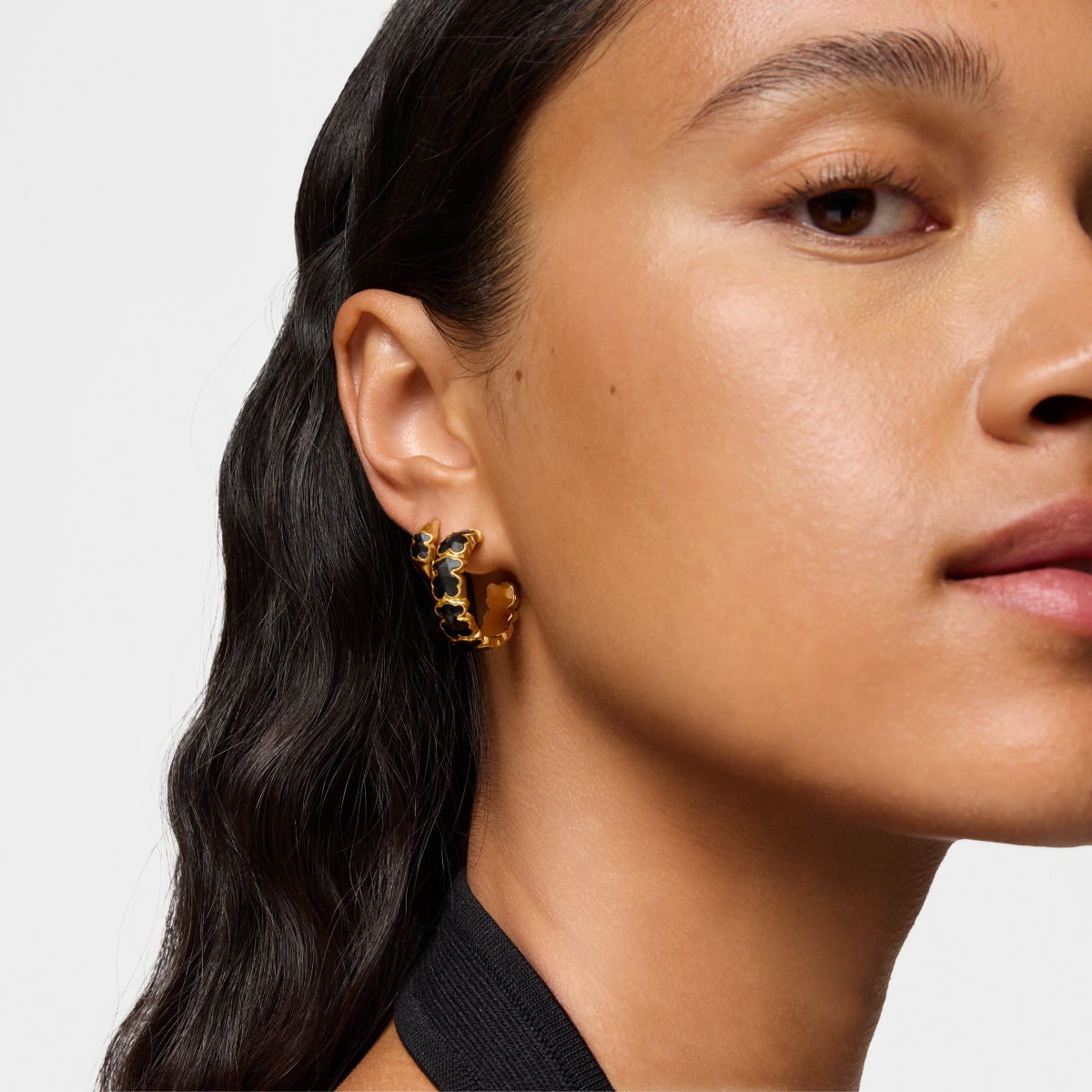 18kt gold over silver Hoop earrings with onyx bear motif TOUS Icon Color