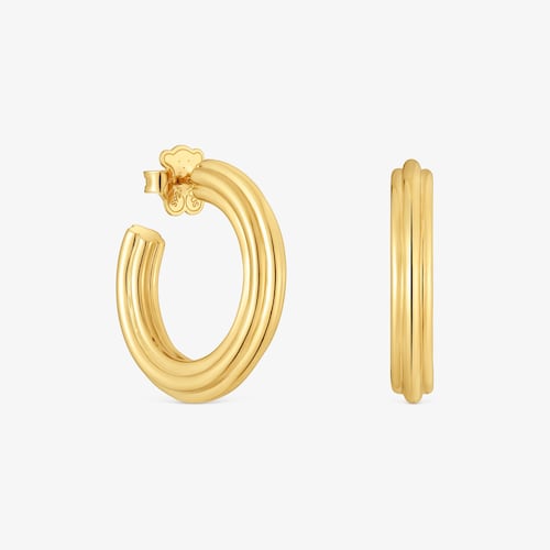 Aretes de aro largos con ba&ntilde;o de oro 18 kt sobre plata y motivo flor TOUS 1950