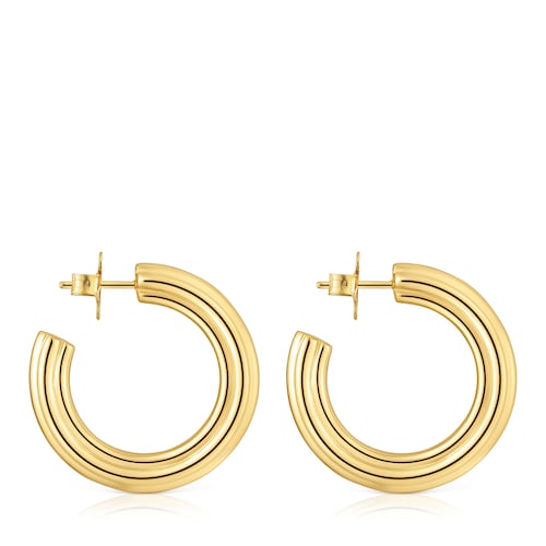 18kt gold plating over silver long Hoop earrings with flower motif TOUS 1950