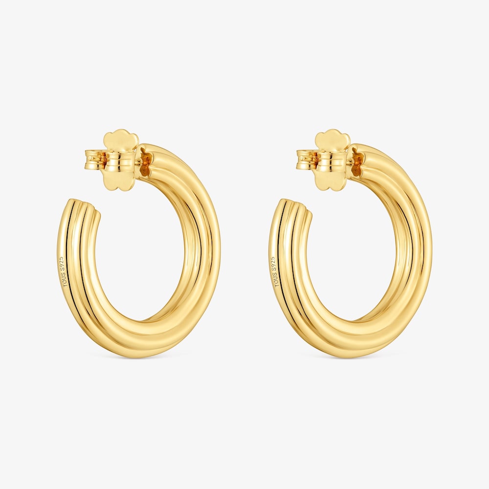 Dlh&eacute; Obručov&eacute; n&aacute;u&scaron;nice s&nbsp;18&nbsp;kt pozl&aacute;ten&iacute;m na striebre a&nbsp;mot&iacute;vom kvetu TOUS 1950