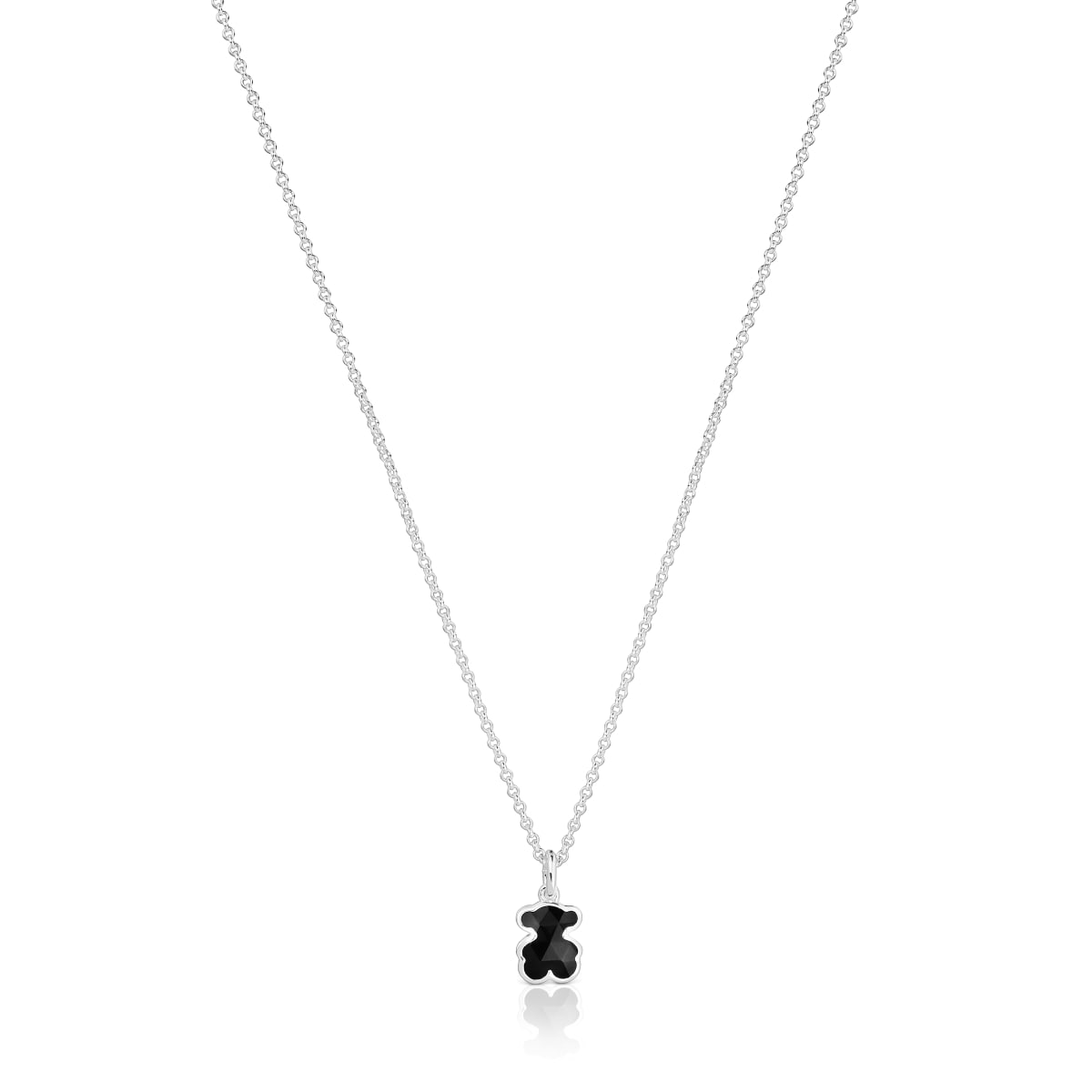 Short silver Necklace with onyx bear motif TOUS Icon Color