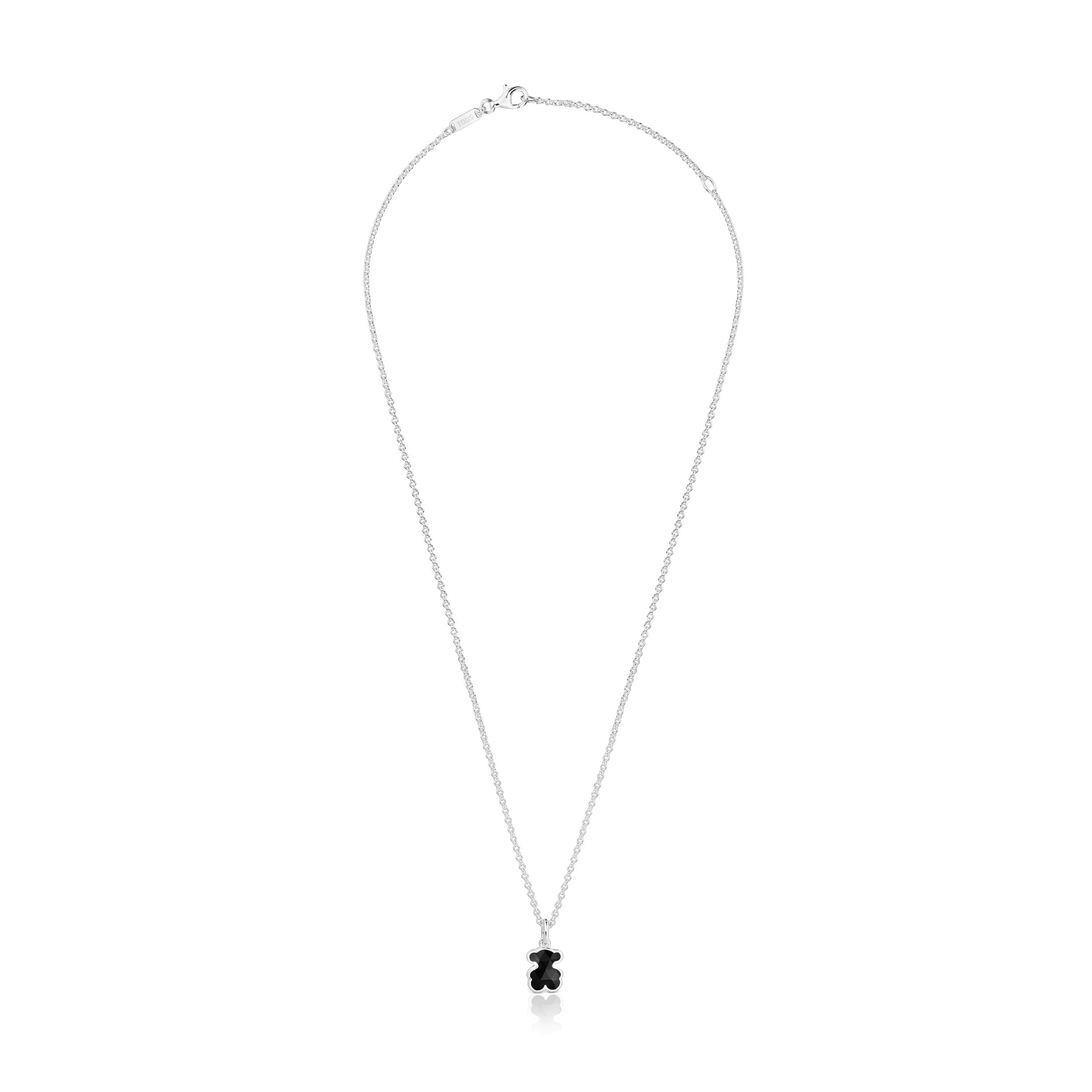 Collar corto de plata y motivo oso en ónix Icon Color