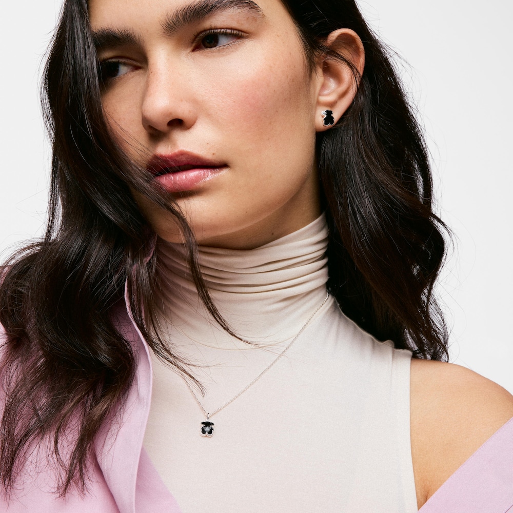 Collana corta in argento con motivo a orsetto in onice TOUS Icon Color