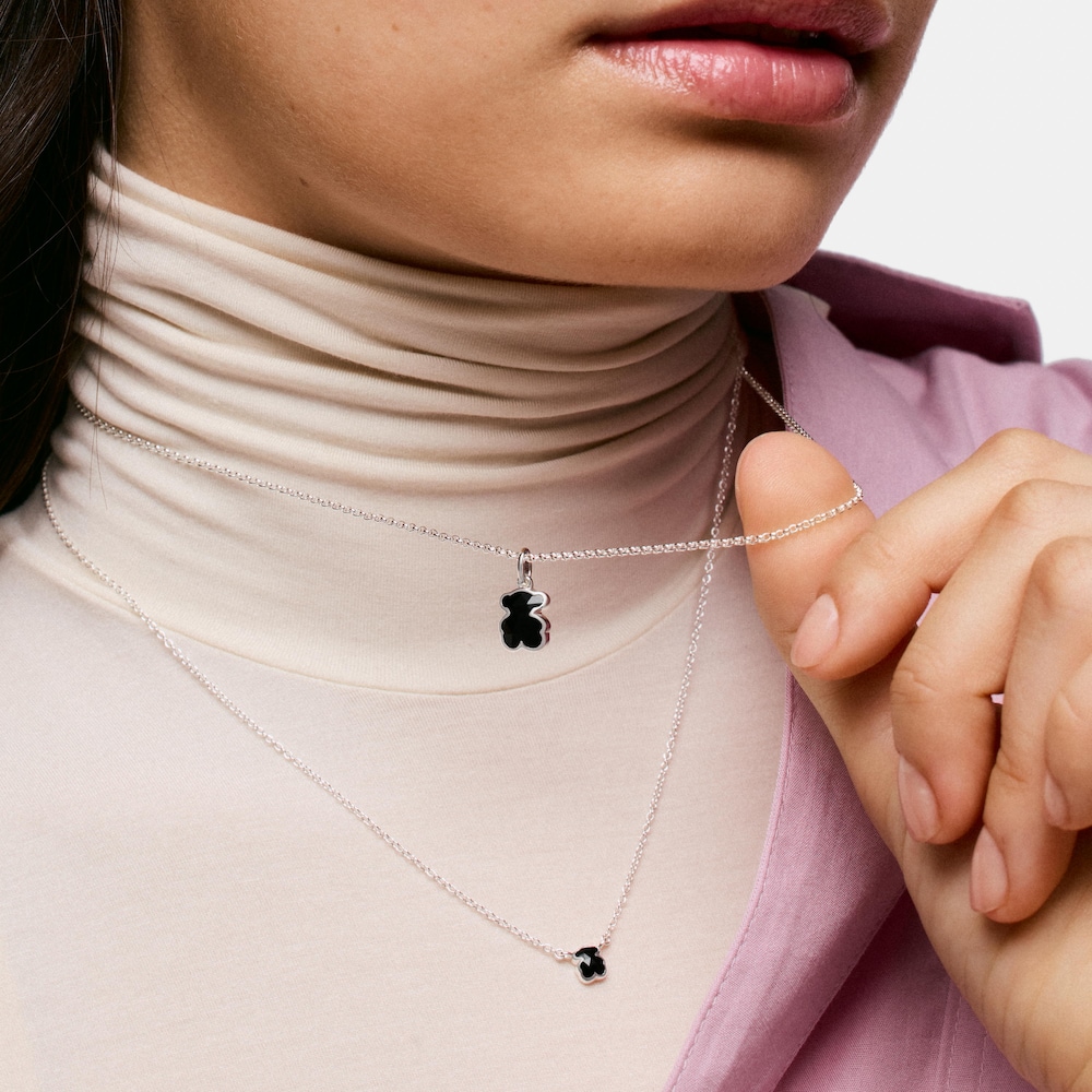 Collana corta in argento con motivo a orsetto in onice TOUS Icon Color