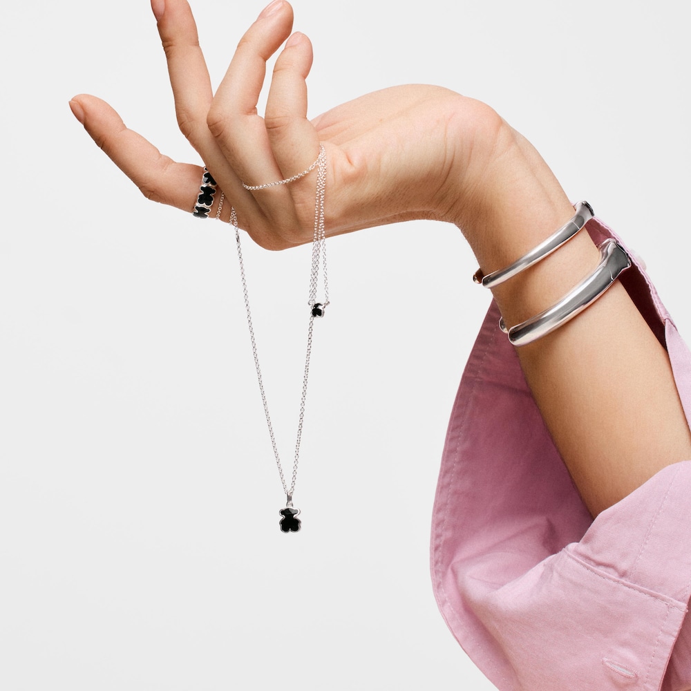 Collana corta in argento con motivo a orsetto in onice TOUS Icon Color