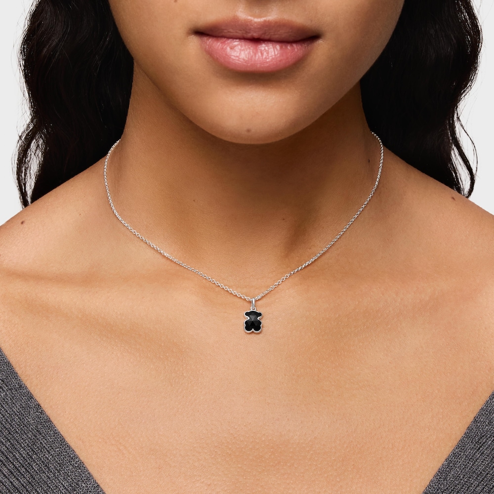 Collar corto de plata y motivo oso en ónix Icon Color image number 6