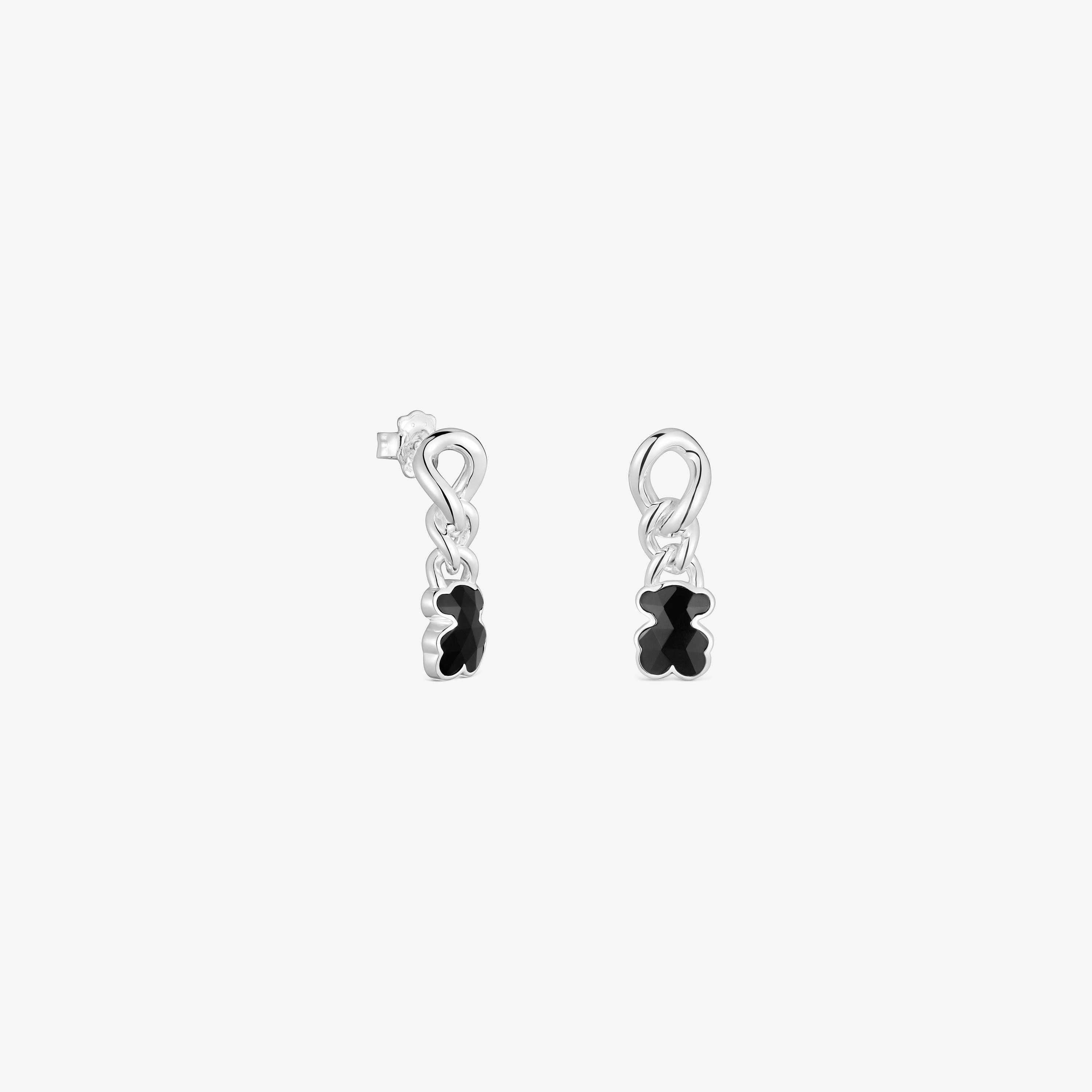 Short silver and onyx bear Earrings TOUS Icon Color