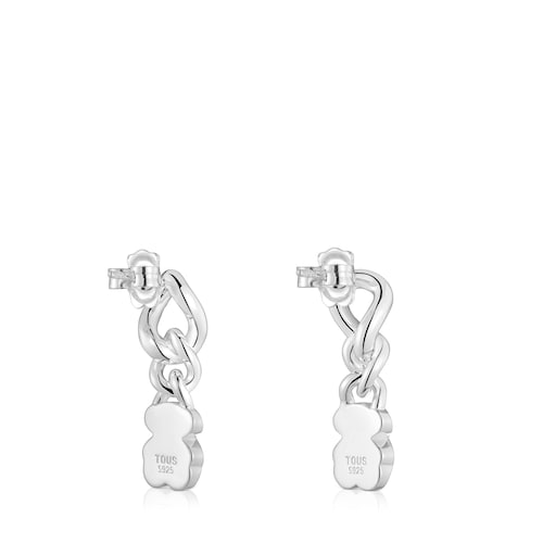 Pendientes cortos oso de plata y ónix Icon Color