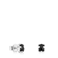 6 mm silver and onyx bear Earrings TOUS Icon Color