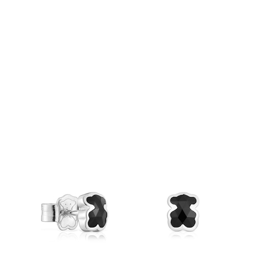 Pendientes oso de plata y ónix 6 mm Icon Color