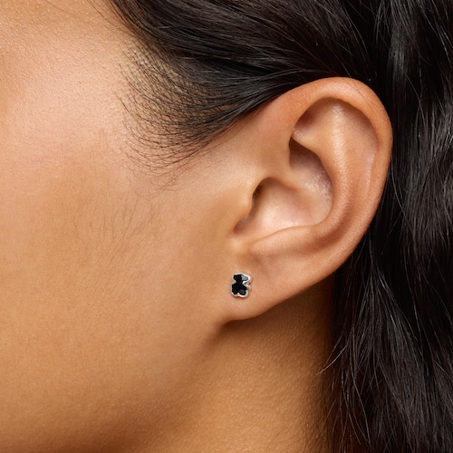 Pendientes oso de plata y ónix 6 mm Icon Color