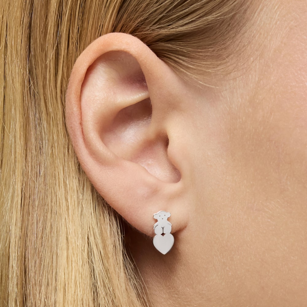 Pendientes de plata motivos oso y coraz&oacute;n Sweet Dolls
