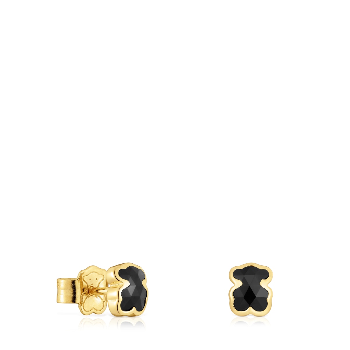 Pendientes oso con baño de oro 18 kt sobre plata y ónix 6 mm Icon Color