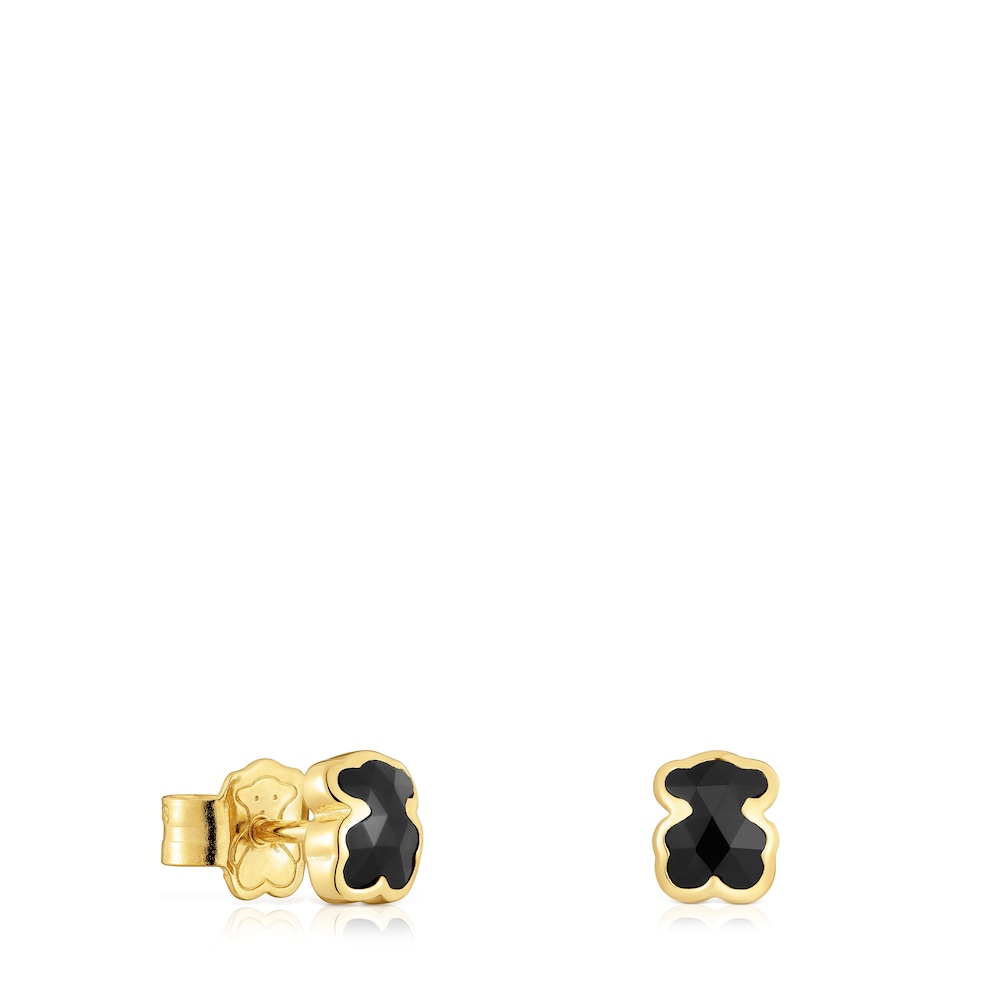 6 mm 18kt gold plating over silver bear Earrings with onyx TOUS Icon Color image number 0