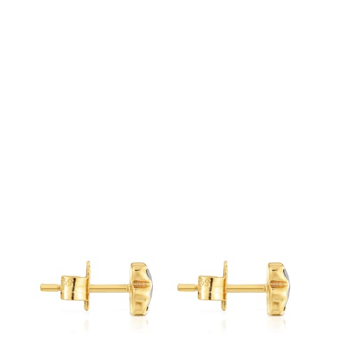 Pendientes oso con baño de oro 18 kt sobre plata y ónix 6 mm Icon Color