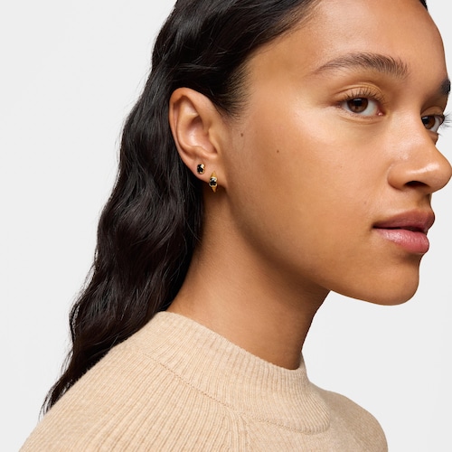 Pendientes oso con baño de oro 18 kt sobre plata y ónix 6 mm Icon Color