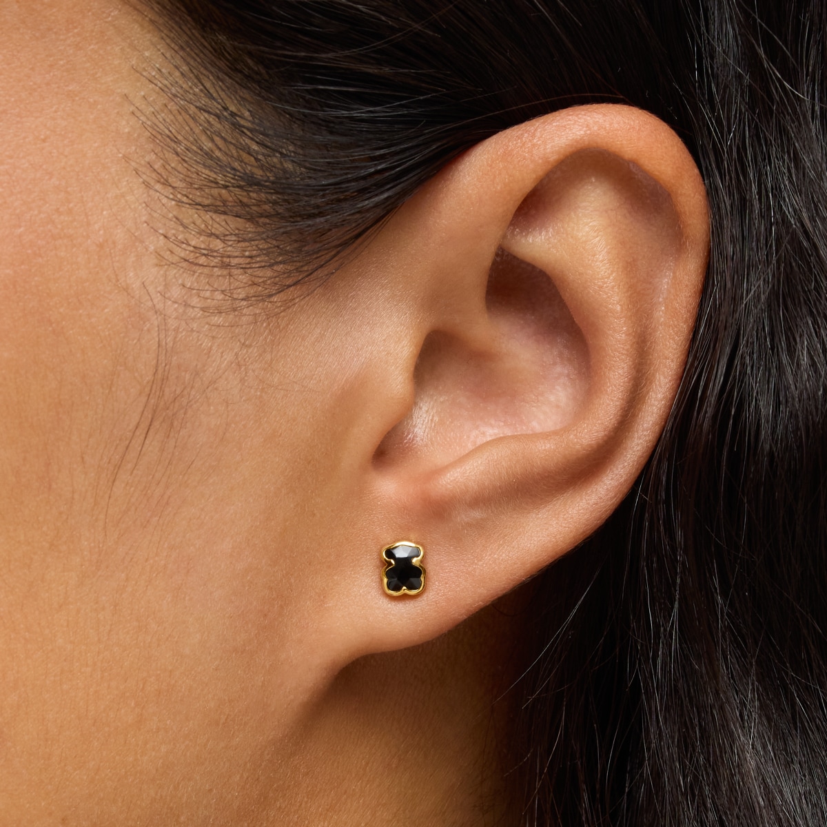 Pendientes oso con baño de oro 18 kt sobre plata y ónix 6 mm Icon Color