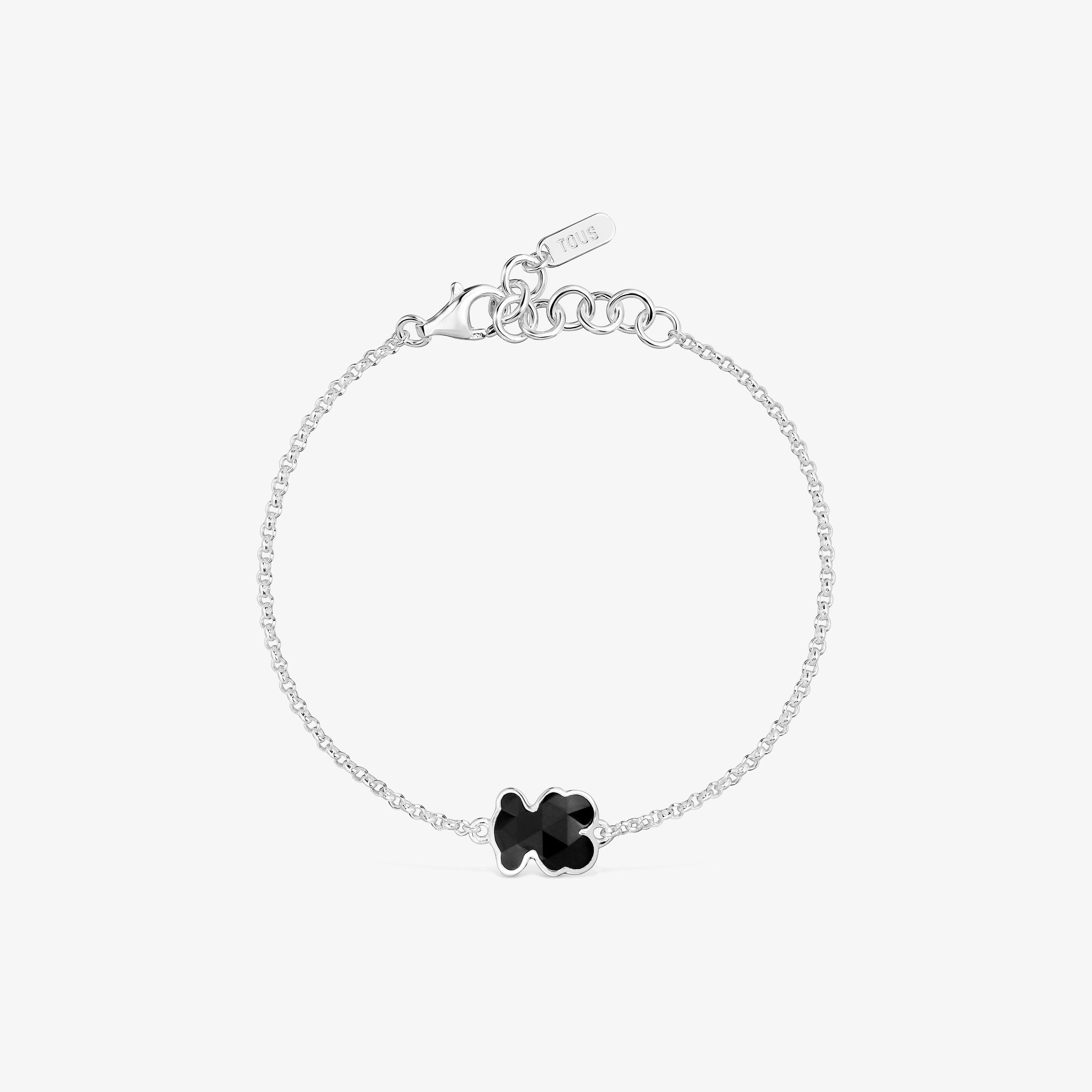 Silver chain Bracelet with onyx bear charm TOUS Icon Color