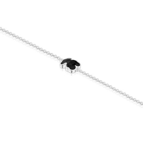 Pulsera cadena de plata y motivo oso en ónix Icon Color