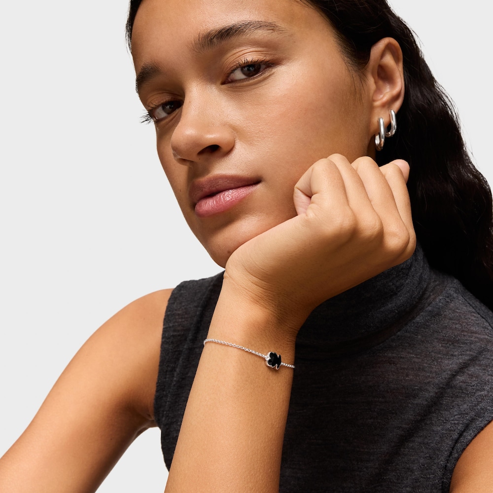 Strieborn&yacute; retiazkov&yacute; N&aacute;ramok s&nbsp;&oacute;nyxov&yacute;m pr&iacute;veskom medved&iacute;ka TOUS Icon Color