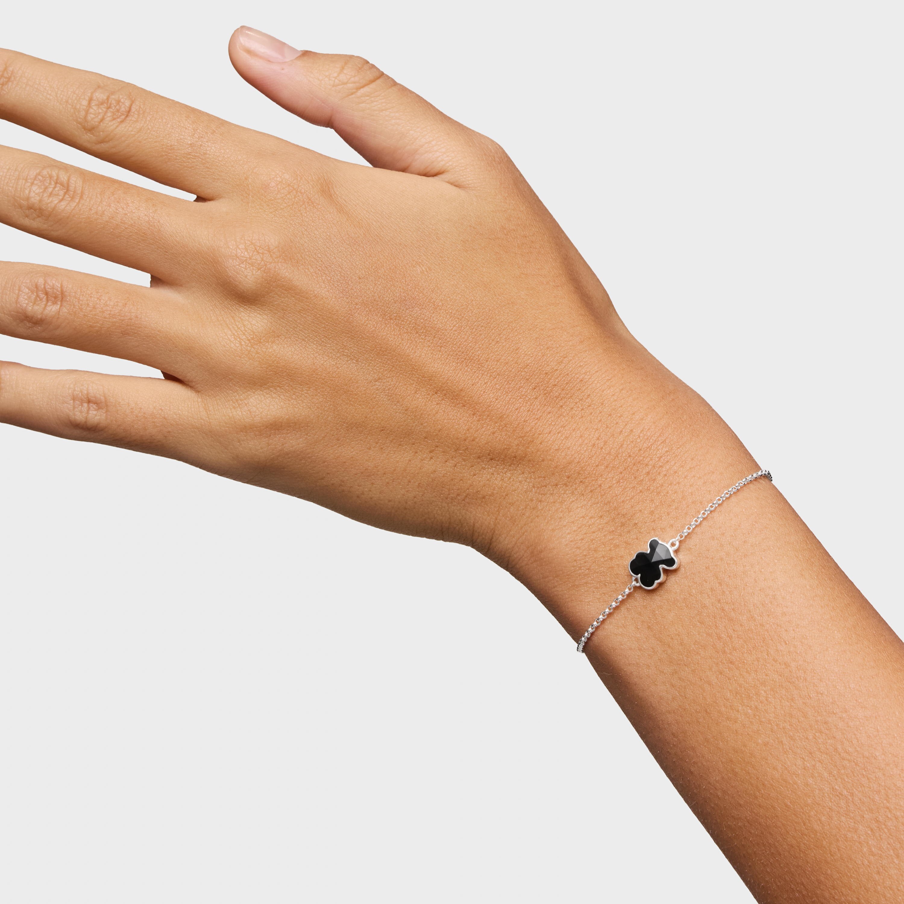 Silver chain Bracelet with onyx bear charm TOUS Icon Color